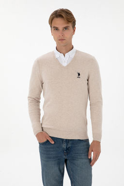 Erkek Slim Fit V Yaka Ta_ Melanj Basic Kazak