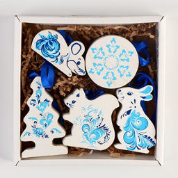 Елочные игрушки «Зимние узоры», 5 деталей, деревянные