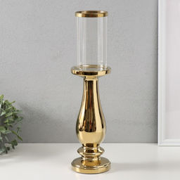 Подсвечник на 1 свечу «Аванти», керамика, стекло, d=8 см, золото, 10×10×40.5 см