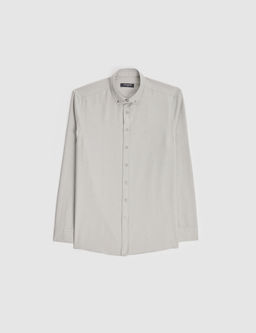 Gri Oxford Slim Fit Kolay _t_lenebilir G_mlek