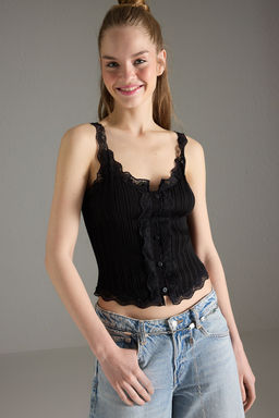 Siyah Dantel Detayl? Triko Ince Bluz TWOSS25BZ00177