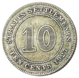 10 центов 1927 года Стрейтс Сетлментс