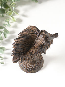 Сувенир чугун подставка, кормушка для птиц "Птичка на листе" 12х10х13 см