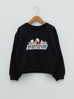 Bisiklet Yaka BT21 Bask?l? Uzun Kollu K?z ?ocuk Sweatshirt