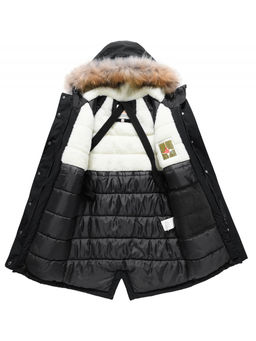 Парка зимняя подростковая для девочки с капюшоном и мехом черного цвета 9536Ch