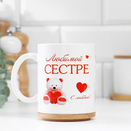 Кружка сублимация Любимой сестре мишка, c нанесением