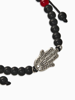 Цена за 4 шт. Браслет-оберег «Рука счастья Хамса» гранд, красно-чёрный с серебром, d=6 см