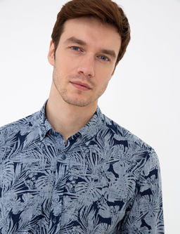 Темно-синяя приталенная рубашка с длинным рукавом - Cacharel фото 2