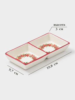 Менажница Доляна Новогоднее настроение, 2 секций, 19.8?3 см, доломит, белая  фото 2