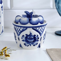 Солонка с крышкой «Тыква», 0.6 л, 11.5×12 см, фарфор гжель