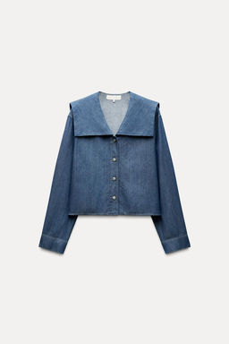 DENIM-EFFECT PETER PAN COLLAR SHIRT - Zara фото 5