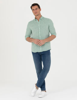 Haki Slim Fit %100 Keten G_mlek