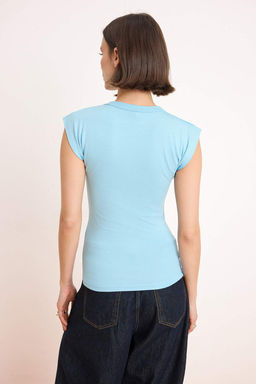 Ac?k Mavi Viskoz/Yumusak Kumas Fitted/Vucuda Oturan Ay Kol Esnek Orme Bluz TWOSS23BZ00992