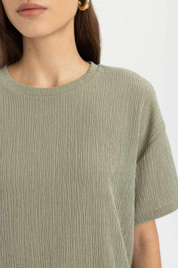 Футболка с короткими рукавами и круглым вырезом Relax Fit - Defacto фото 5