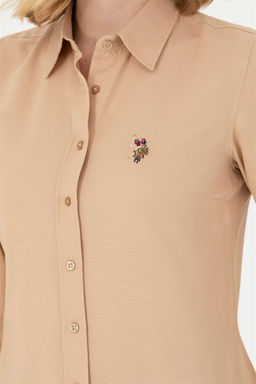 Женская базовая рубашка песочного цвета с длинным рукавом - U.s. polo assn фото 14