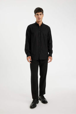 Оксфордская рубашка с воротником поло и длинным рукавом стандартного кроя - Defacto фото 8