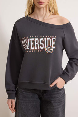 Teen Antrasit Slogan Bask?l? Ac?k Omuzlu Orme Sweatshirt TWOAW26SW00201