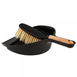 Комплект для уборки "Служанка" 2 предмета: щетка-сметка 27х4х8,5см, ворс ПВХ 5,5см, основание пластик, ручка бамбук; совок 22х32,2х7,8см с резинкой, пластик, цвет черный, общий размер комплекта 22х32,2х10,5см, упак. п/эт (Китай)