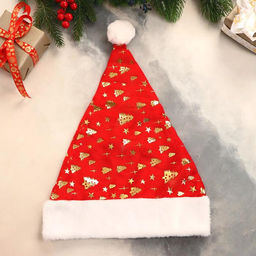 Колпак новогодний Ёлочки и звёзды 29х40 см, красный - Зимнее волшебство фото 4