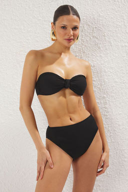 Trendyolmilla Siyah Bralette Dugumlu Dokulu Yuksek Bel Regular Bikini Tak?m? TBESS25BT00134  фото 2
