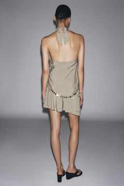 STRIPED HALTER NECK SHORT DRESS WITH BELT - Zara фото 5