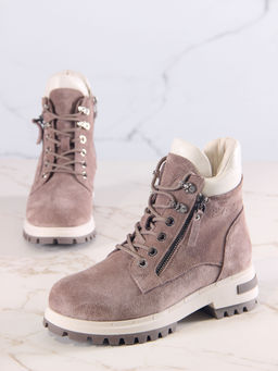 Ботинки 261.uno9br.Капучино замша+бежевый/мех