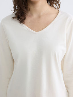 V Yaka Bask?l? Kad?n Pijama Tak?m