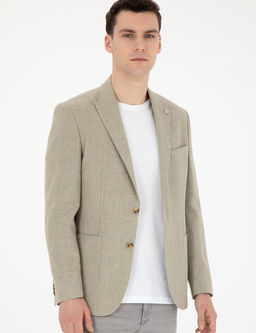 A__k Ye_il Slim Fit Keten Kar___ml_ Ceket