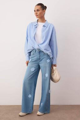 Mavi Yuksek Bel Cicek Nak?sl? Wide Leg Jeans TWOAW26JE00138