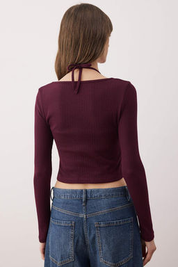 Murdum 2li Vucuda Oturan Cift Gorunumlu Kurdele Detayl? Triko Gorunumlu Orme Bluz TWOAW26BZ00119