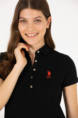 U. S. Polo Assn Женское черное трикотажное платье с воротником-поло - U.s. polo assn фото 3