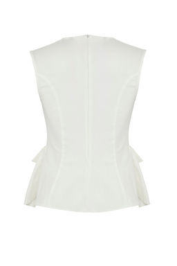 Ekru Pamuklu Gabardin Peplum Cep Detayl? Dokuma Bluz TWOSS25BZ00538