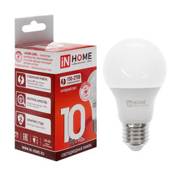 Цена за 2 шт. Лампа светодиодная IN HOME LED-A60-VC, Е27, 10 Вт, 230 В, 6500К, 950 Лм