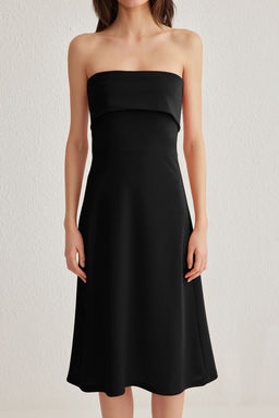 Siyah Straplez A Line/Can Kesim Midi Orme Elbise TWOSS25EL00070 - Trendyolmilla фото 4