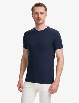 Lacivert Slim Fit %100 Pamuk Bisiklet Yaka Ti__rt