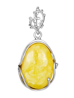 Кулон Версаль из цельного пейзажного янтаря в серебряной оправе