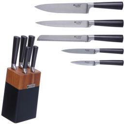 Набор ножей "SHEF" 6предметов (5ножей+подставка), черная ручка