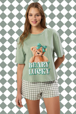 Mint %100 Pamuklu Ay?c?kl? Sortlu Orme Pijama Tak?m? THMSS25PT00409
