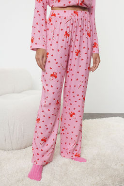 Pembe-Cok Renkli Kalpli Y?lbas? Temal? Biye Detayl? Viskon Dokuma Pijama Tak?m? THMAW25PT00135 - Trendyolmilla фото 6