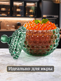 Горшочек д/меда 300 мл 11*11*13,5 см "Пузырьки" зеленый