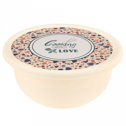 Миска пластмассовая Modena 1,2л, д18см, h8см, с крышкой, с декором Терраццо, светло-бежевый (Россия)