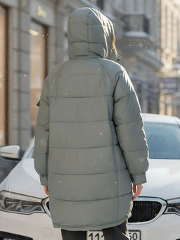 Куртка зимняя женская с капюшоном модная зеленого цвета 7341Z - Visdeer фото 24