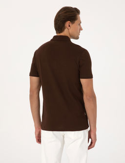 Koyu Kahverengi Slim Fit %100 Pamuk K_vr_lmaz D__meli Polo Yaka Basic Ti__rt