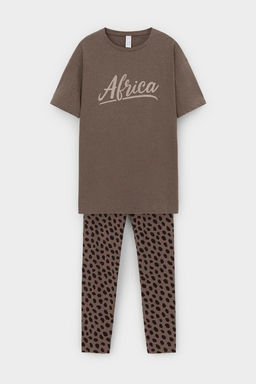 Е 20099/24/коричневый меланж,пятна сафари пижама жен