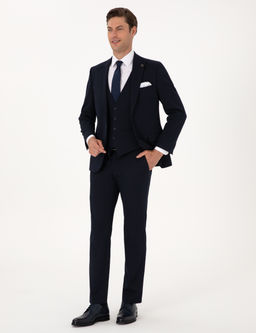 Lacivert Slim Fit Yelekli Tak_m Elbise