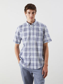 Regular Fit K?sa Kollu Ekose Poplin Erkek G?mlek