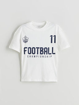 Bisiklet Yaka Bask?l? Penye Erkek ?ocuk Ti??rt