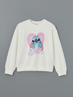 Bisiklet Yaka Stitch Bask?l? K?z ?ocuk Kal?n Sweatshirt