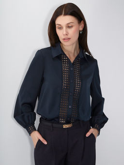 Блузка с кружевом OD-808-4 темно-синий