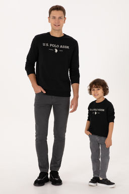 Erkek Гocuk Siyah Bisiklet Yaka Sweatshirt